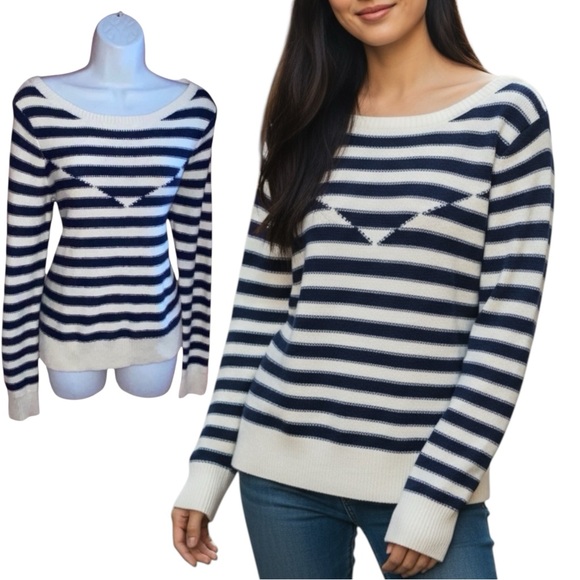 American Eagle Wool Blend Navy Cream Striped Sweater - Women’s Medium - Picture 15 of 15